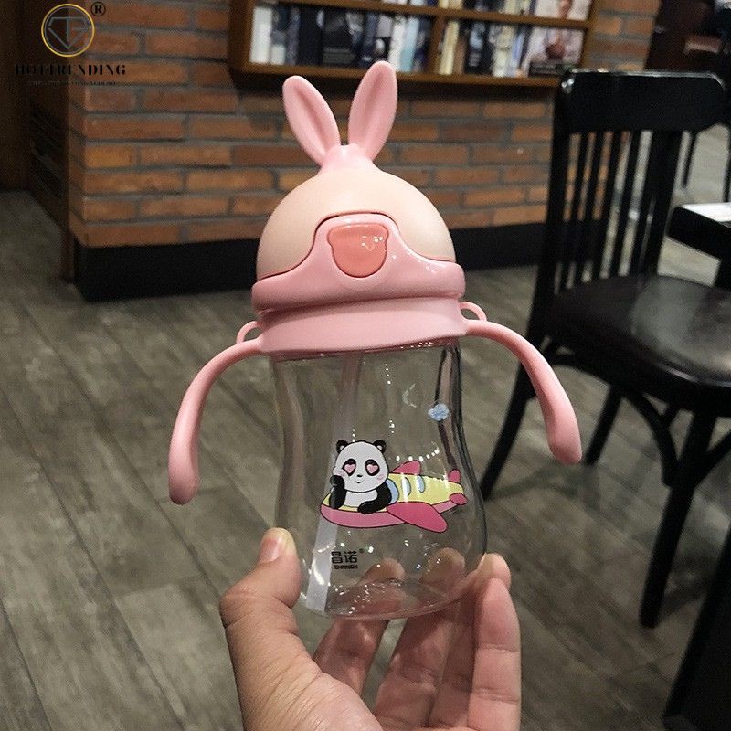 Bình Nước Tai Thỏ 280ml và 500ml Cute An Toàn Tặng Kèm Sticker 2D,3D Cho Bé
