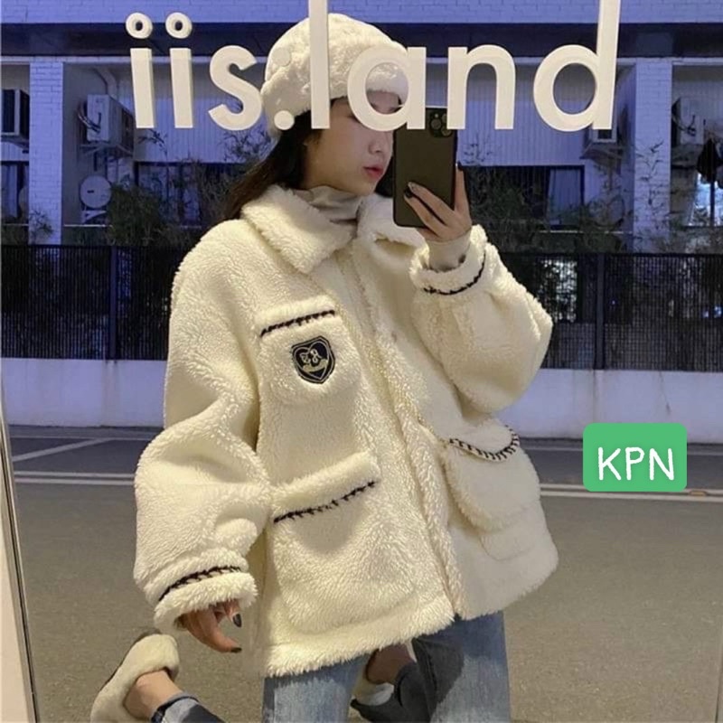 Áo Khoác Lông Kèm Túi Dây Xích Thêu Logo Hàn Quốc, Áo Khoác Thời Trang SIÊU ẤM MỀM MỊN.METSHOP