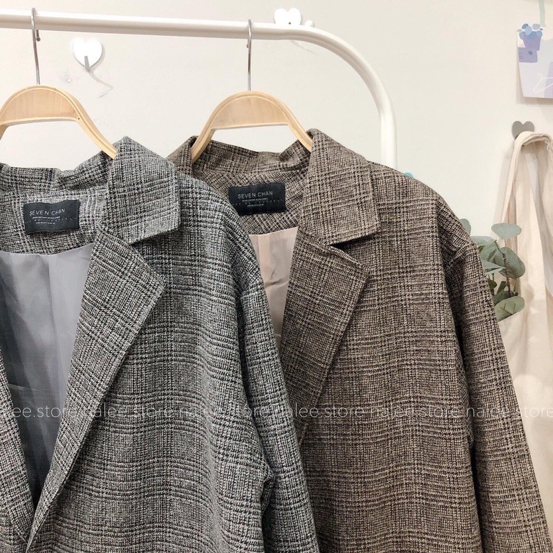 Khoác blazer dạ kẻ 2 lớp