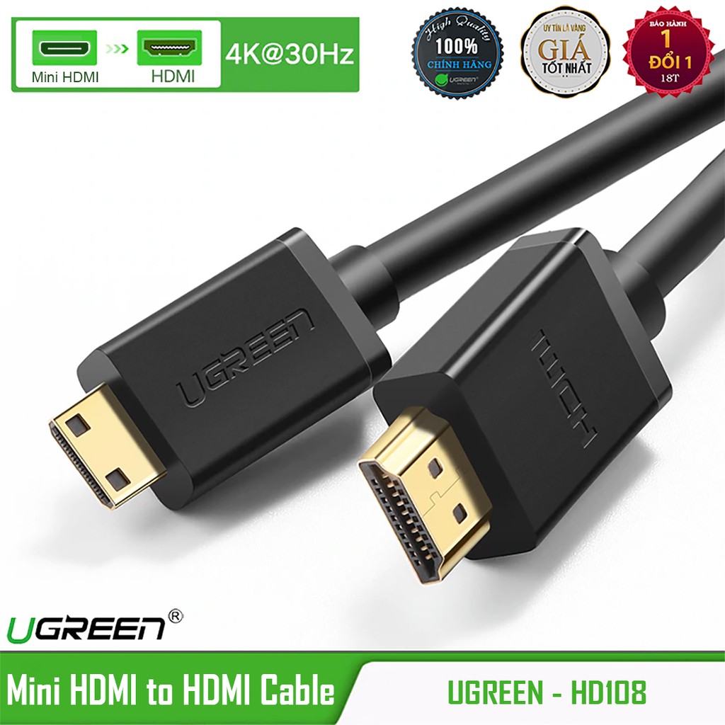 Cáp Mini HDMI ra HDMI 2.0 Cao Cấp UGREEN | Hỗ trợ 4k@60Hz