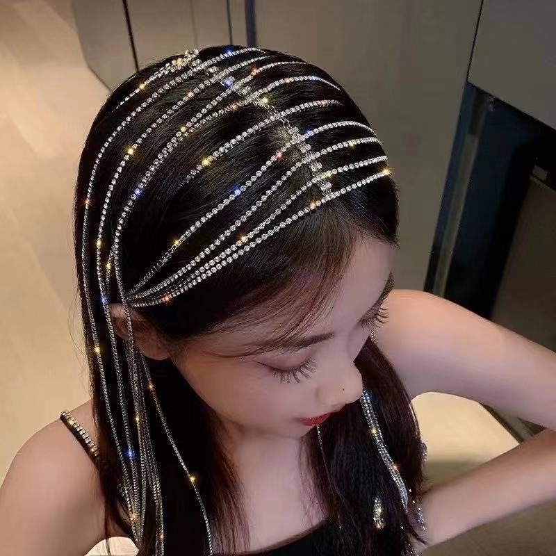 Băng Đô Cài Tóc Đính Đá Phối Tua Rua Phong Cách Âu Mỹ