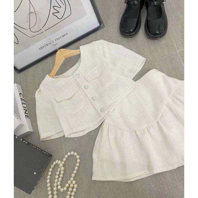Sét Dạ Ngắn Trắng Váy Chun Xoè JARI-CLOTHES Đuôi Cá Tay Lửng Dễ Thương Phong Cách Hàn Quốc