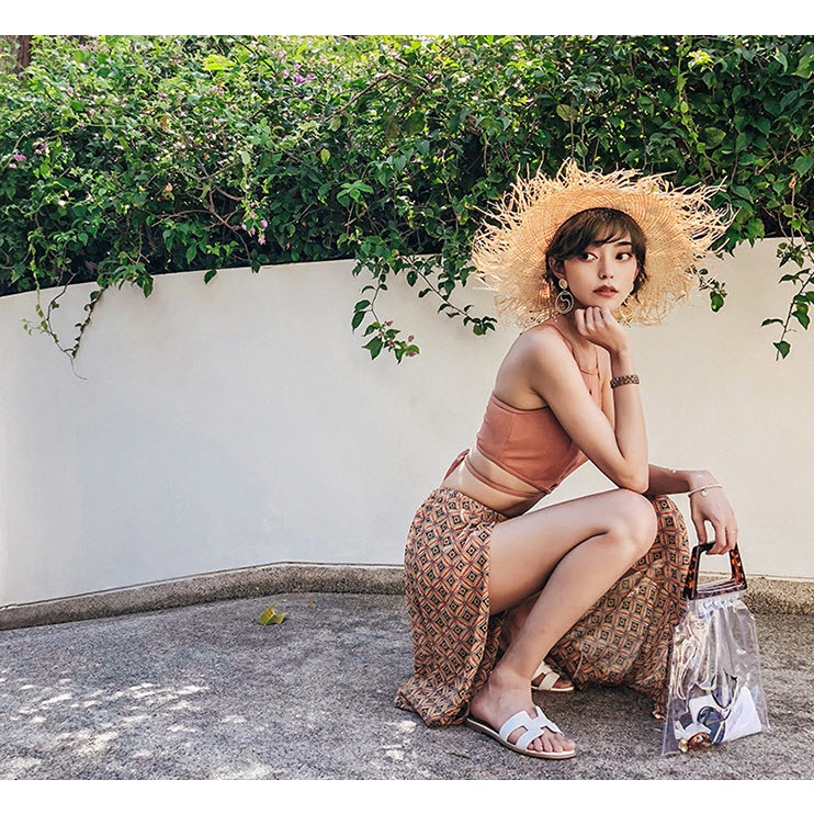 (Hàng nhập - Kèm Váy) Đồ Bơi 3 mảnh, Set Bikini 3 món gồm áo + quần + váy choàng Họa Tiết Bohemian #76133