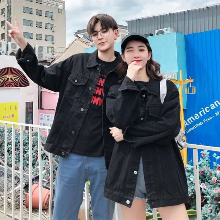 Áo khoác jean nam đen basic form rộng Basic cực đẹp áo cặp đôi thời trang size 40-85kg Mata sport
