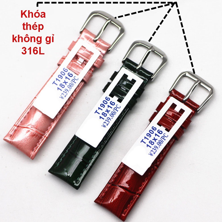 Dây da đồng hồ da đeo tay, da bò mặt cật RATE T1906 10 12 14 16 18 20 22mm