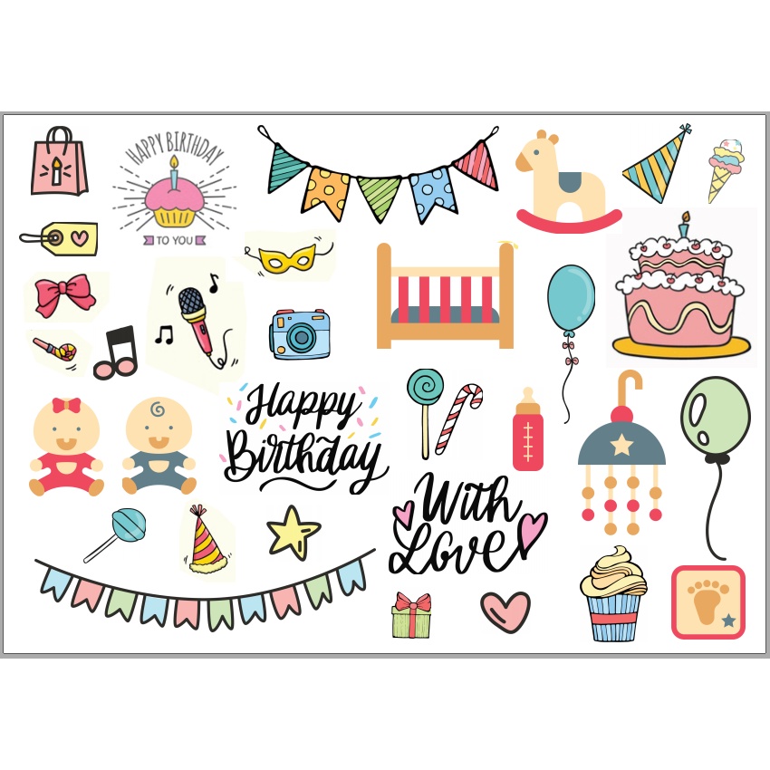 Sticker dán happy birthday, thôi nôi, lễ tốt nghiệp, trang trí kỷ yếu, sổ dán ảnh lưu niệm