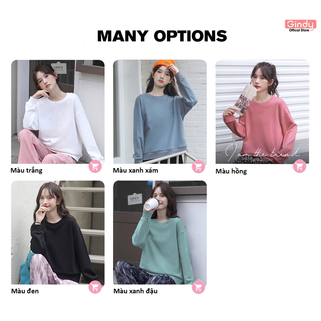 Áo nỉ sweater trơn dài tay nữ GINDY hoodie trơn basic form rộng đơn giản nhiều màu sắc thời trang thu đông A017