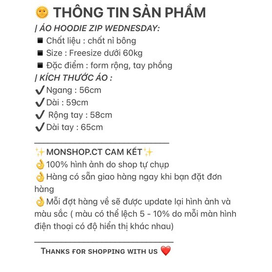 Áo khoác Hoodie zip Wednesday thời trang