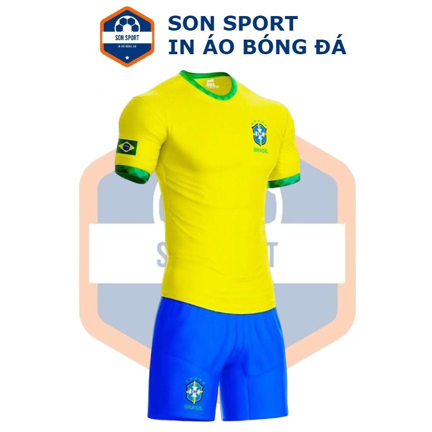 Bộ Quần Áo Bóng Đá Thun Thái Đội Tuyển Brazil Vàng