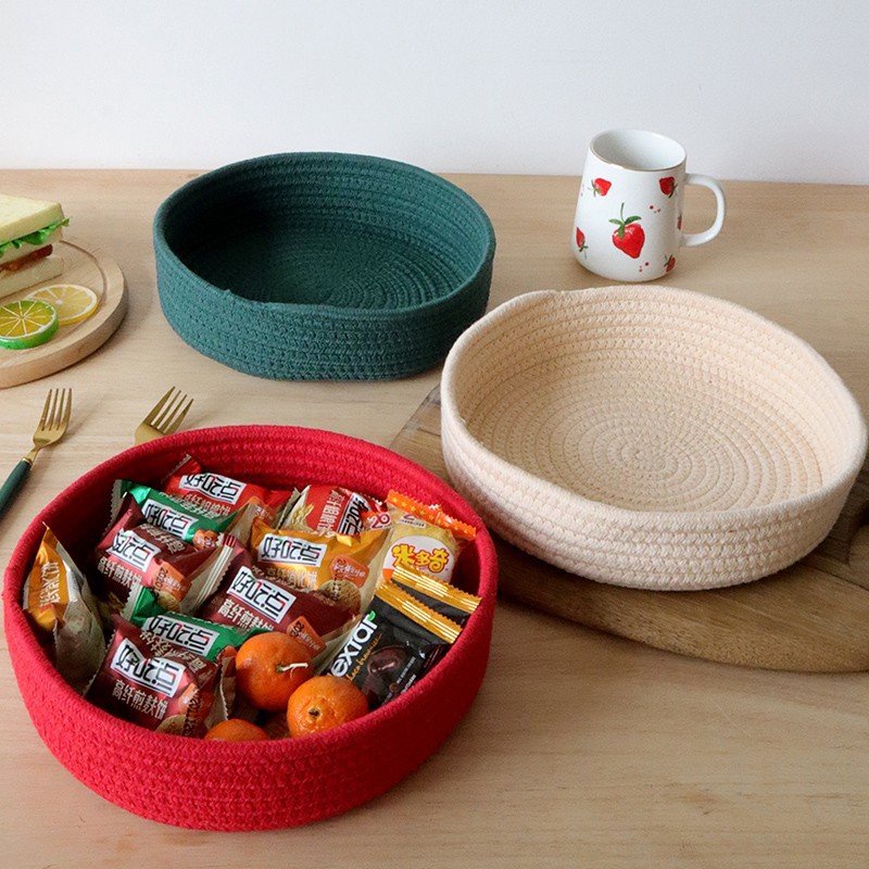 Giỏ Đựng Trái Cây/ Đồ Ăn Vặt Bằng Cotton Dệt Màu Trơn Đơn Giản Hiện Đại Trang Trí Nhà Cửa