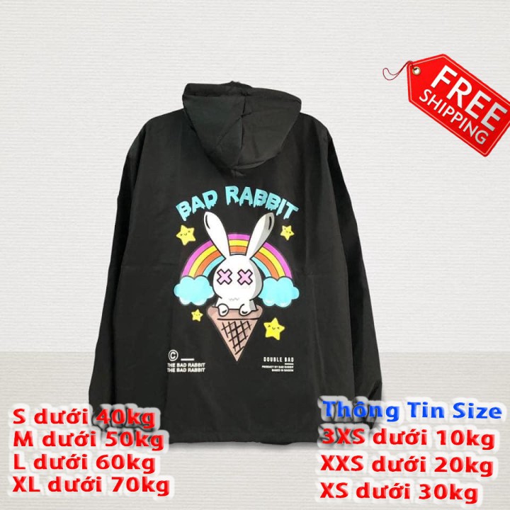 [FREE SHIP TOÀN QUỐC] ÁO KHOÁC NỮ DÙ 2 LỚP IN HOẠT HÌNH CON THỎ BAD RABBIT FORM RỘNG