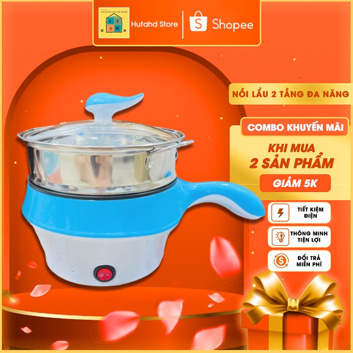Nồi lẩu điện nấu mì 2 tầng đa năng chiên hấp dán siêu tiện dụng đổi trả 7 ngày