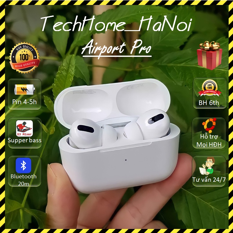 Tai nghe bluetooth không dây TWS Pro cao cấp full chức năng bass uy lực đổi tên định vị chống ồn TechHome.HaNoi
