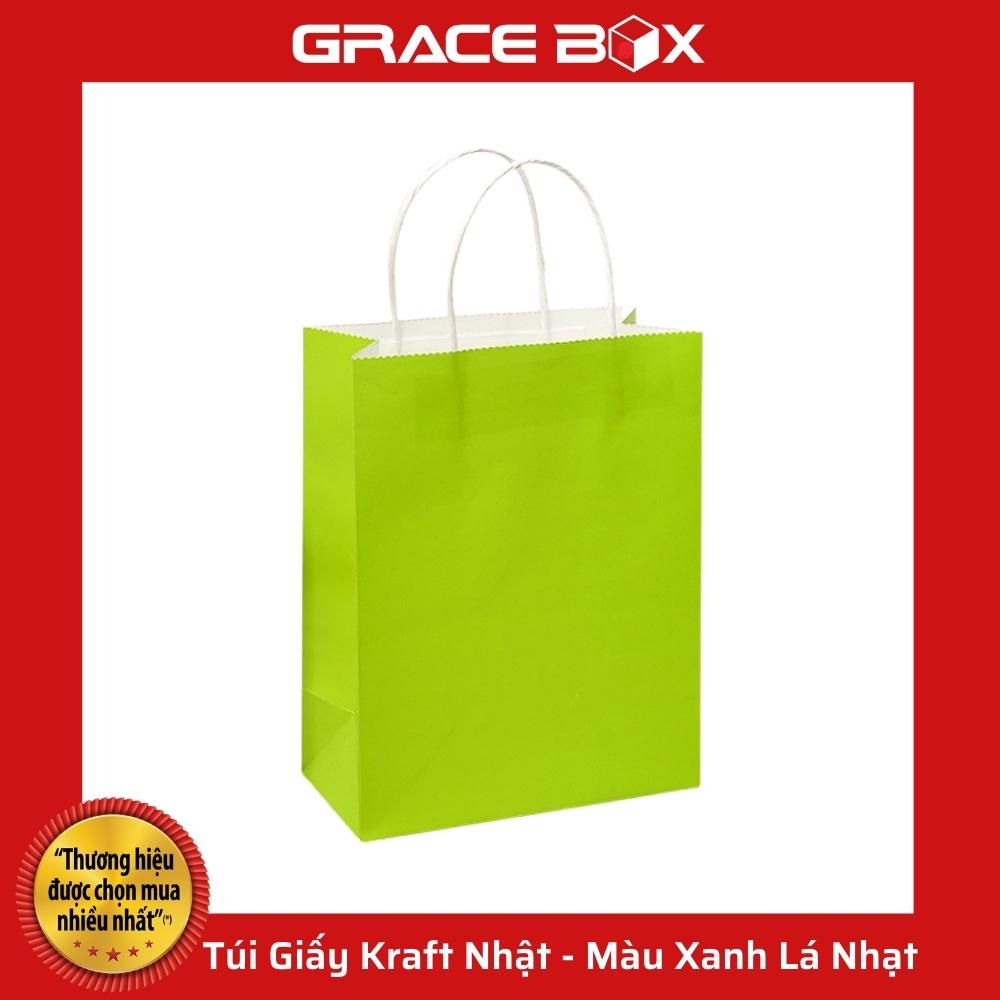 {Giá Sỉ} Túi Giấy Kraft Nhật Cao Cấp - Size 21 x 11 x 27 cm - Màu Xanh Lá Mạ - Siêu Thị Bao Bì Grace Box