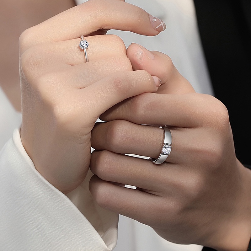 Set 2 Nhẫn Cặp Đính Đá Zircon Thời Trang