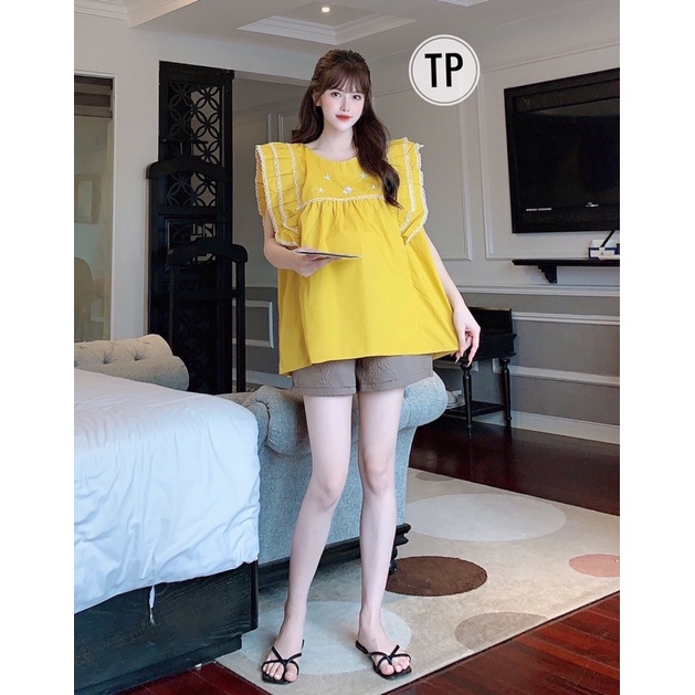 Áo bà bầu mùa hè cộc tay chất thô nến siêu mát thiết kế cao cấp