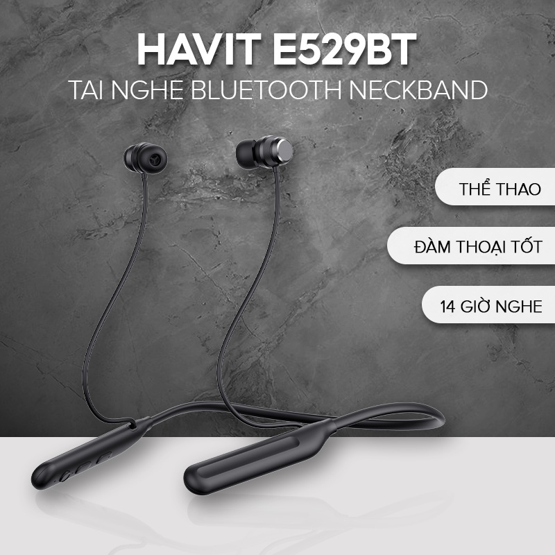Tai Nghe Bluetooth HAVIT E529BT, Bluetooth 5.0, Mic ENC Đàm Thoại, Kháng IPX5, Nghe Đến 14h - Chính Hãng  BH 12 Tháng