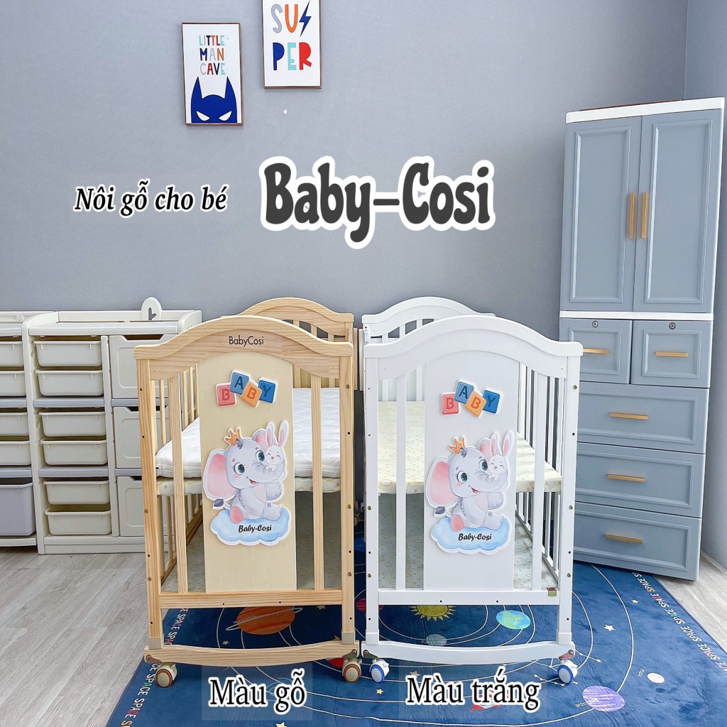 Nôi cũi gỗ giường đa năng cho bé 6in1 Baby Cosi Tặng kèm màn và bánh xe - Cũi gỗ dùng cho bé sơ sinh đến 6 tuổi