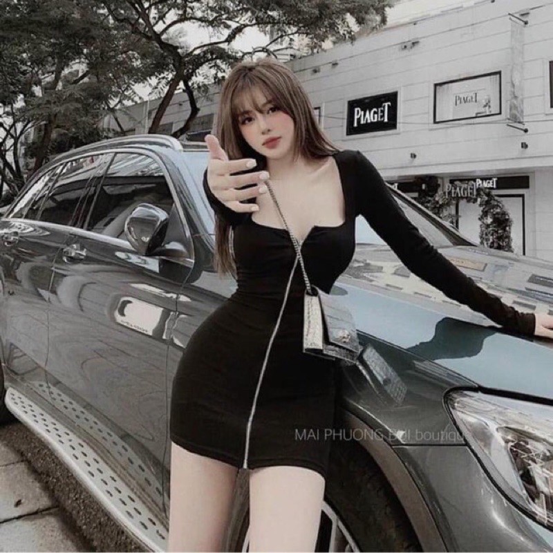 [Mã FAMAYWA2 giảm 10K đơn 50K] Đầm Body Phối Khoá Kéo Trước Thiết Kế Cổ Chữ V Quyến Rũ | BigBuy360 - bigbuy360.vn