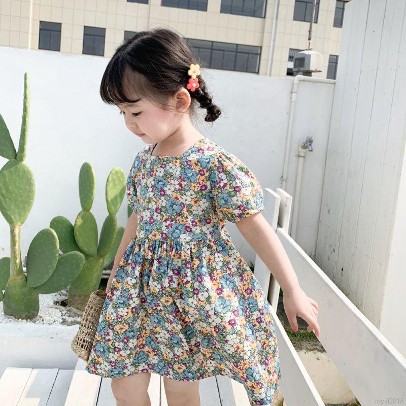 Đầm Bé Gái In Hoa Phối Ren