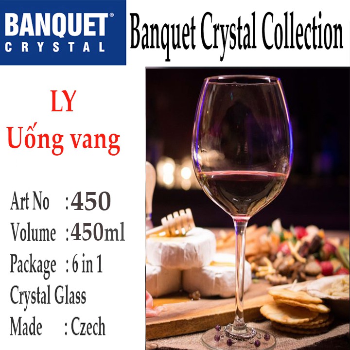 Bộ 6 ly pha lê cường lực uống rượu vang đỏ 450 ml Tiệp Khắc