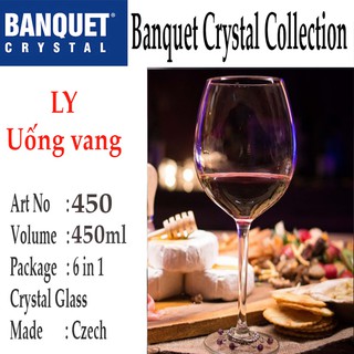 Bộ 6 ly pha lê cường lực uống rượu vang đỏ 450 ml Tiệp Khắc