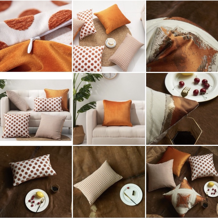 [ CHỈ VỎ ] VỎ Gối Tựa Lưng Vải Nhung Dệt Sợi Jacquard Phối Màu Cam Trắng Hiện Đại SBK142