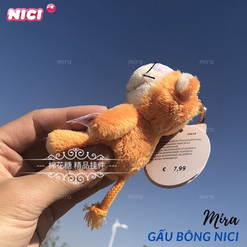 Móc Khóa Gấu Bông NICI Mini - Mèo Đeo Cặp, Treo Balo Thương hiệu NICI Quà Sinh Nhật Cho Nữ 10cm MIRA-GB28018