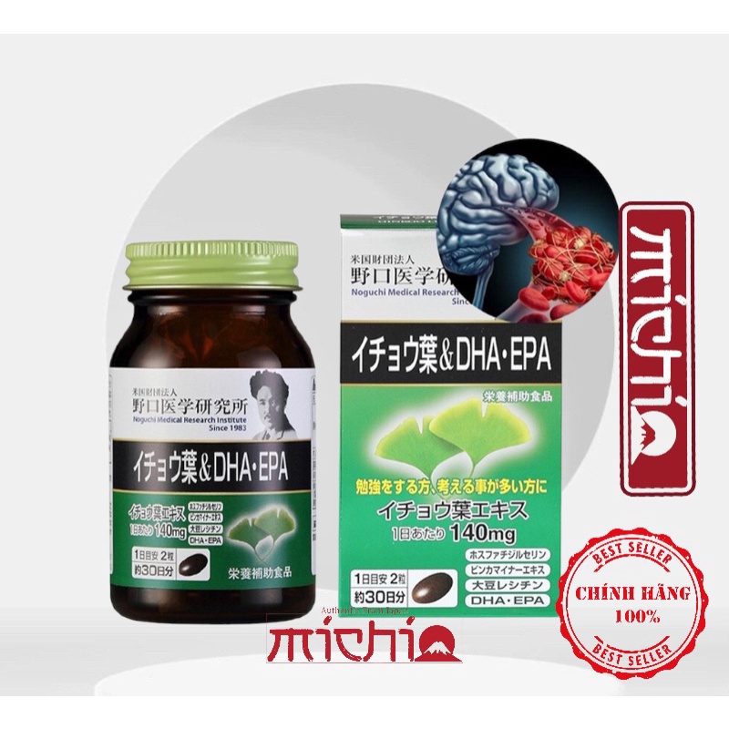 [MẪU MỚI - 2025]Viên uống bổ não DHA EPA Ginkgo Noguchi Nhật Bản 60 Viên giúp đầu óc minh mẫn, tăng cường tuần hoàn não