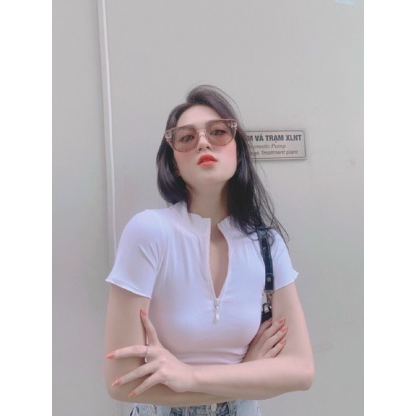 🌿ÁO CROPTOP TAY NGẮN CÓ DÂY KÉO GIỮA 🌿