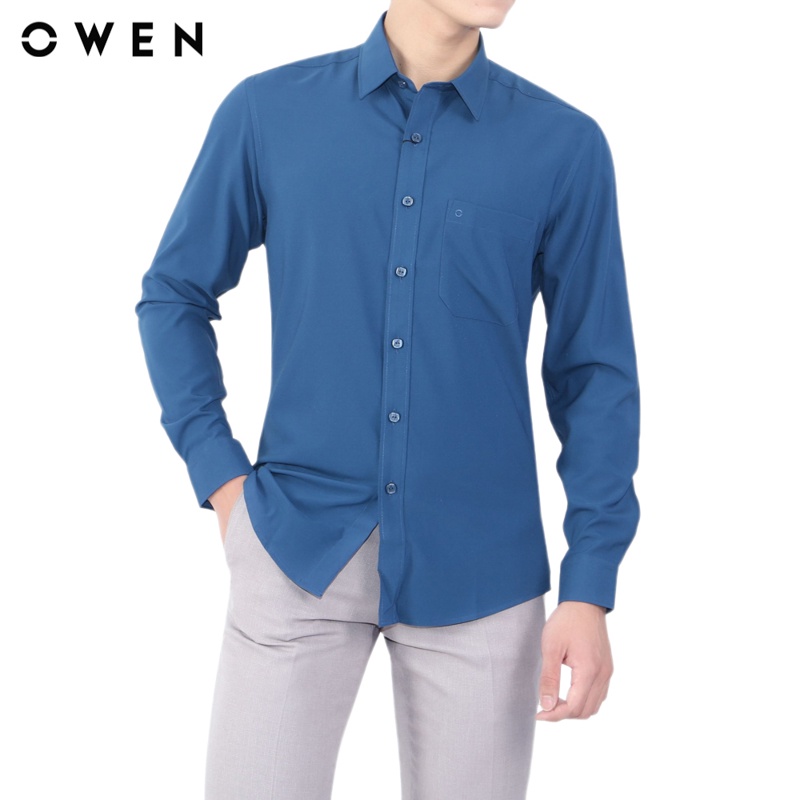Áo sơ mi dài tay nam Owen Nano Regular Fit Xanh - AR22304DT