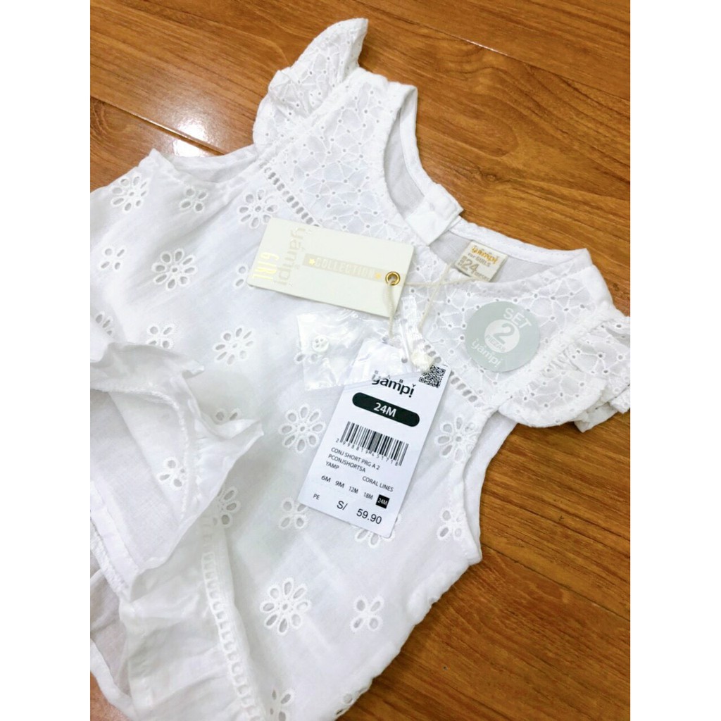 Áo váy Yampi trắng chất thô kiểu đục lỗ