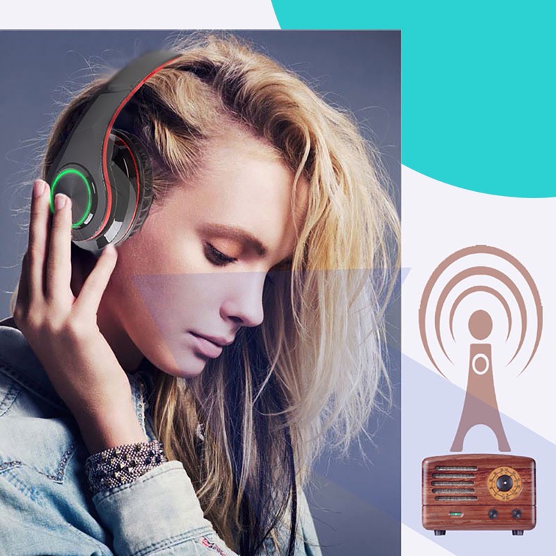 B39 Đèn thở đầy màu sắc LED Có thể gập lại di động Tai nghe Bluetooth không dây FM tích hợp