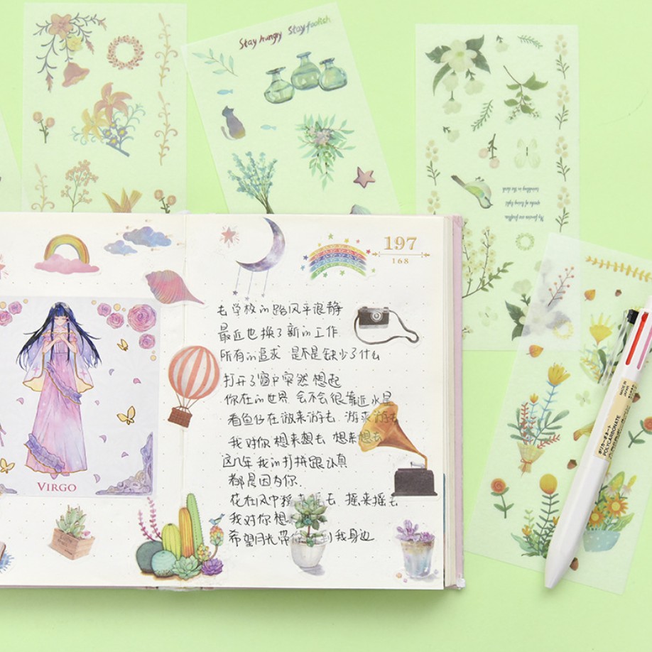 Set 6 tấm sticker giấy washi 16 x 8 cuộc sống hàng ngày