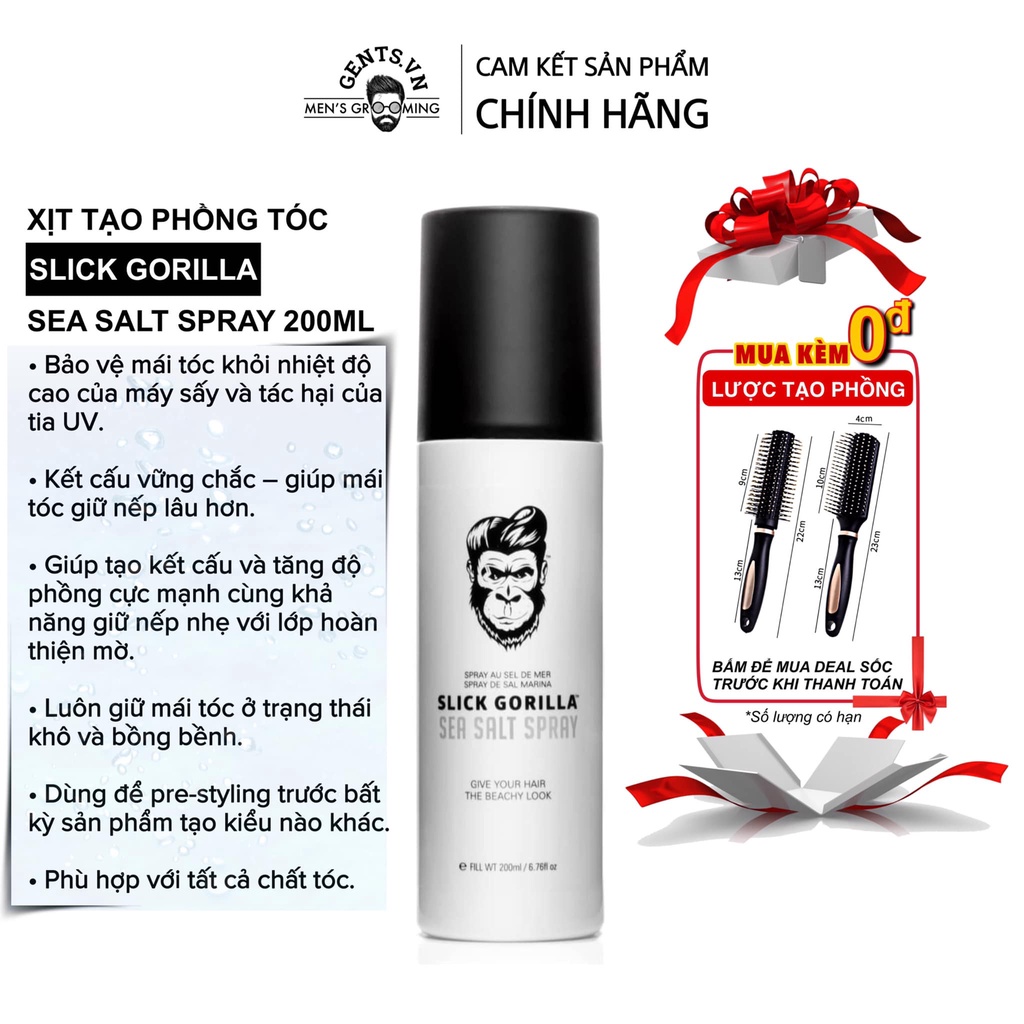 Xịt tạo phồng tóc Slick Gorilla Sea Salt Spray 200ml - Xịt dưỡng pre-styling tạo kiểu tóc