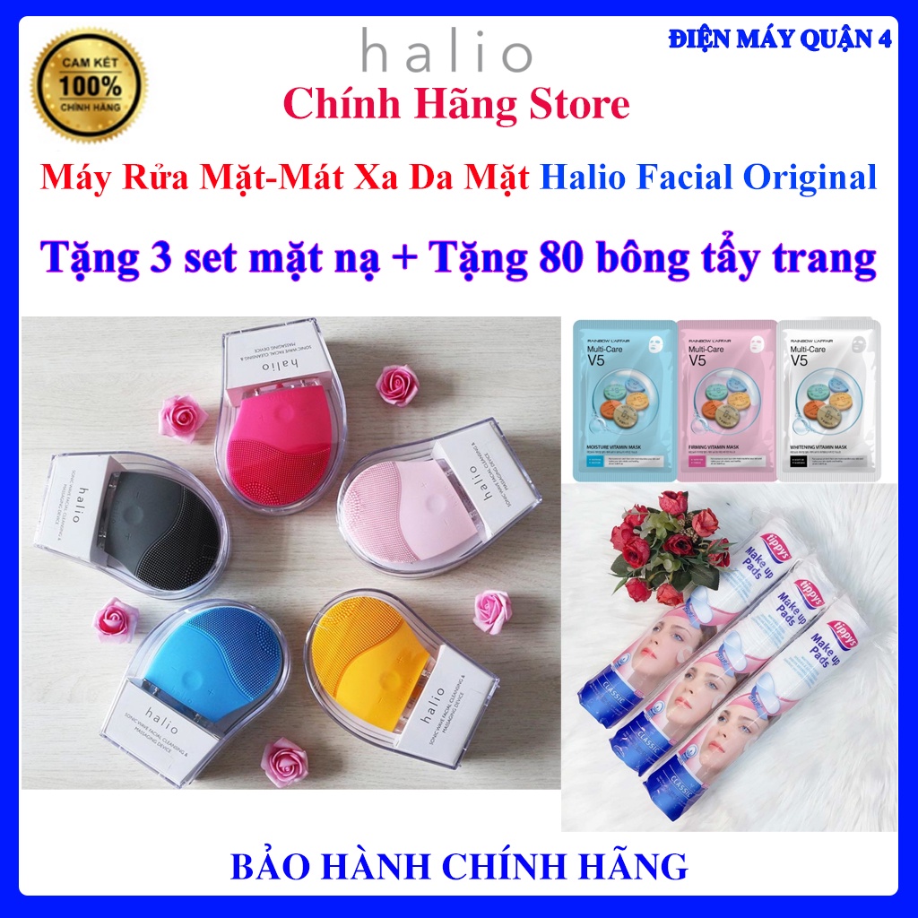 Máy Rửa Mặt Và Mát Xa Da Mặt Halio Original - Halio Facial -Tặng kèm 3 mặt nạ + 80 bông tẩy trang