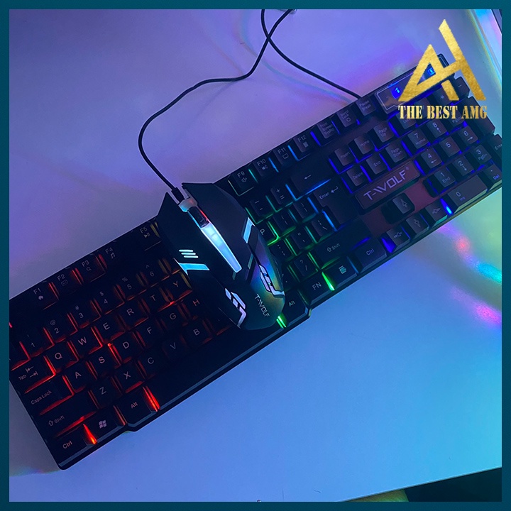 Combo Bàn Phím Chuột Có Dây Gaming Giả Cơ Led Rgb T-WOLF TF200 Keycap Xuyên Led Máy Tính Laptop Keyboard Chơi Game