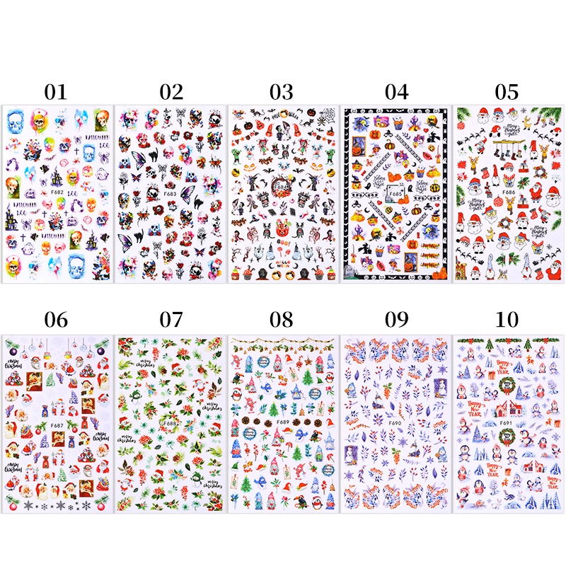 UR SUGAR Hình dán trang trí móng nghệ thuật hình lá mùa thu/người nhện/joker/Giáng Sinh/Halloween 3D đẹp mắt