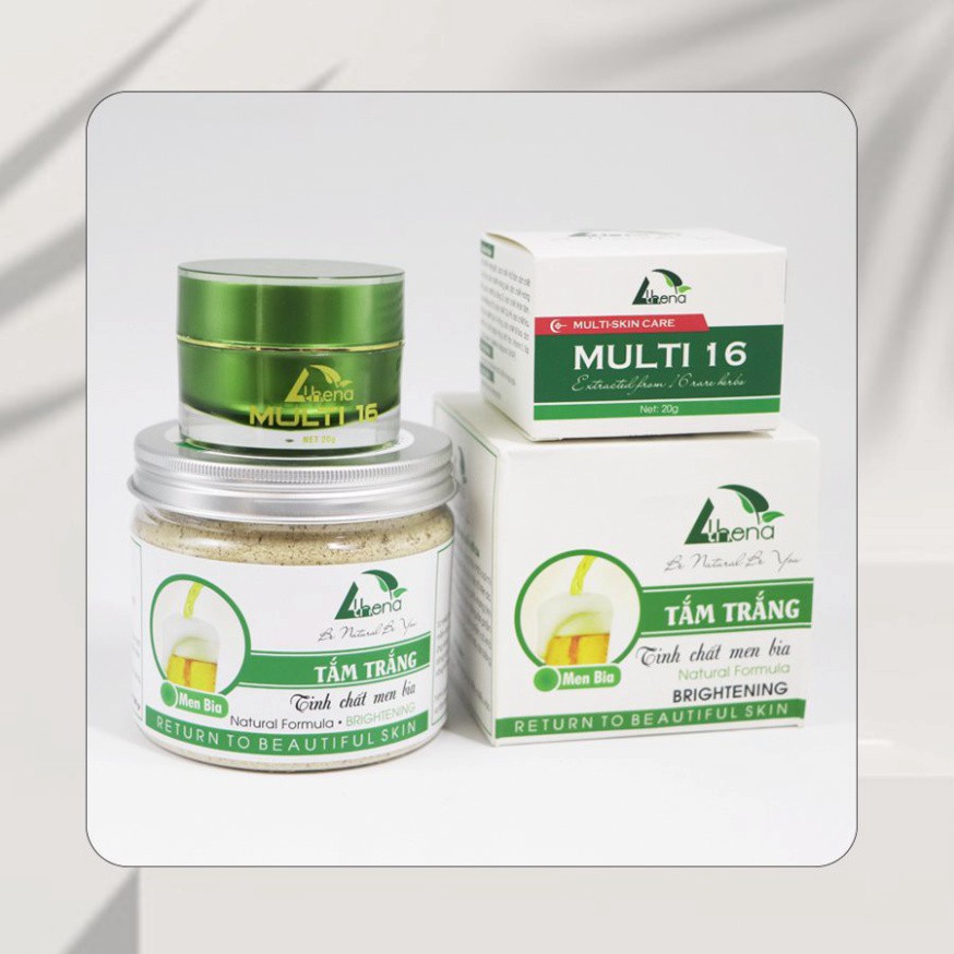 Bộ Đôi Tắm Trắng Men Bia Và Kem Dưỡng Da Đa Năng Multi 16 Cải Thiện Da Rắn Và Viêm Lỗ Chân Lông Athena