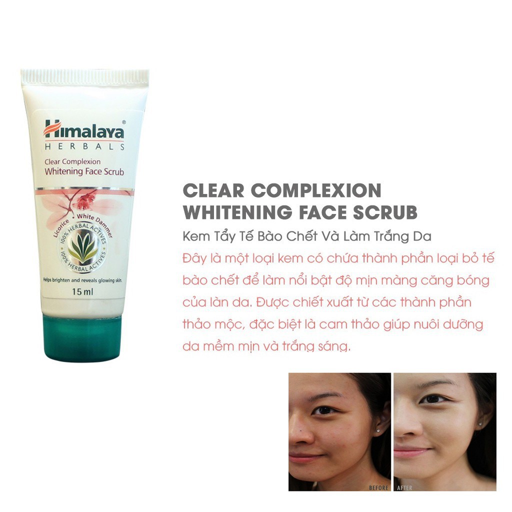 [Minisize] Tẩy tế bào chết sáng da loại bỏ thâm sạm Himalaya Clear Complexion Whitening Face Scrub 15ml hình thật ở cuối
