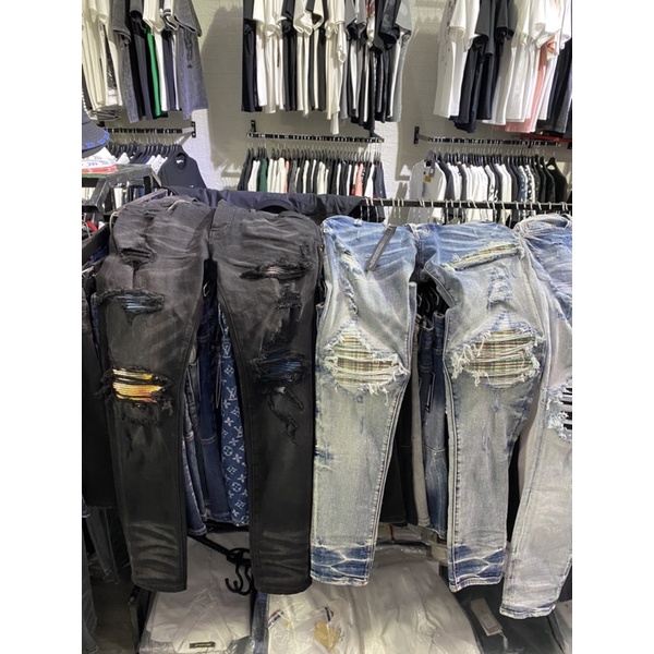 Quần bò nam Amiri rách vá gối siêu chất 7805, jean bò rách gối vá màu vá da sịn S.C