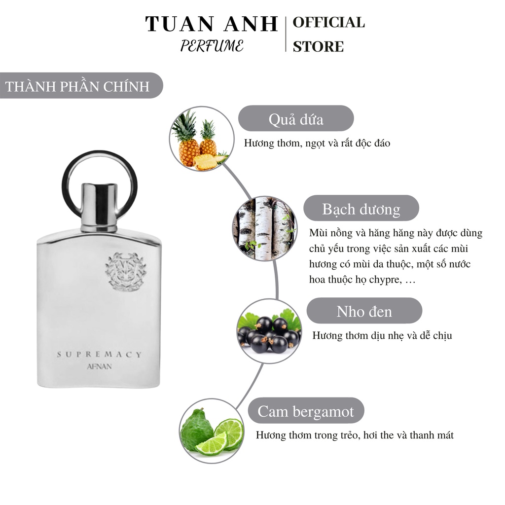 Nước hoa nam chính hãng thơm lâu Afnan Supremacy Silver Eau de Parfum cao cấp TUANANHPERFUME