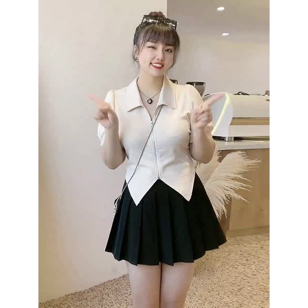 Áo thun kiểu cổ trụ croptop khoá kéo bigsize 55-90kg