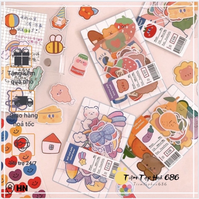 Set 20 hình dán sticker trang trí hoa quả hoạt hình miếng dán sách vở đồ dùng học tập, mũ bảo hiểm, văn phòng phẩm PK173