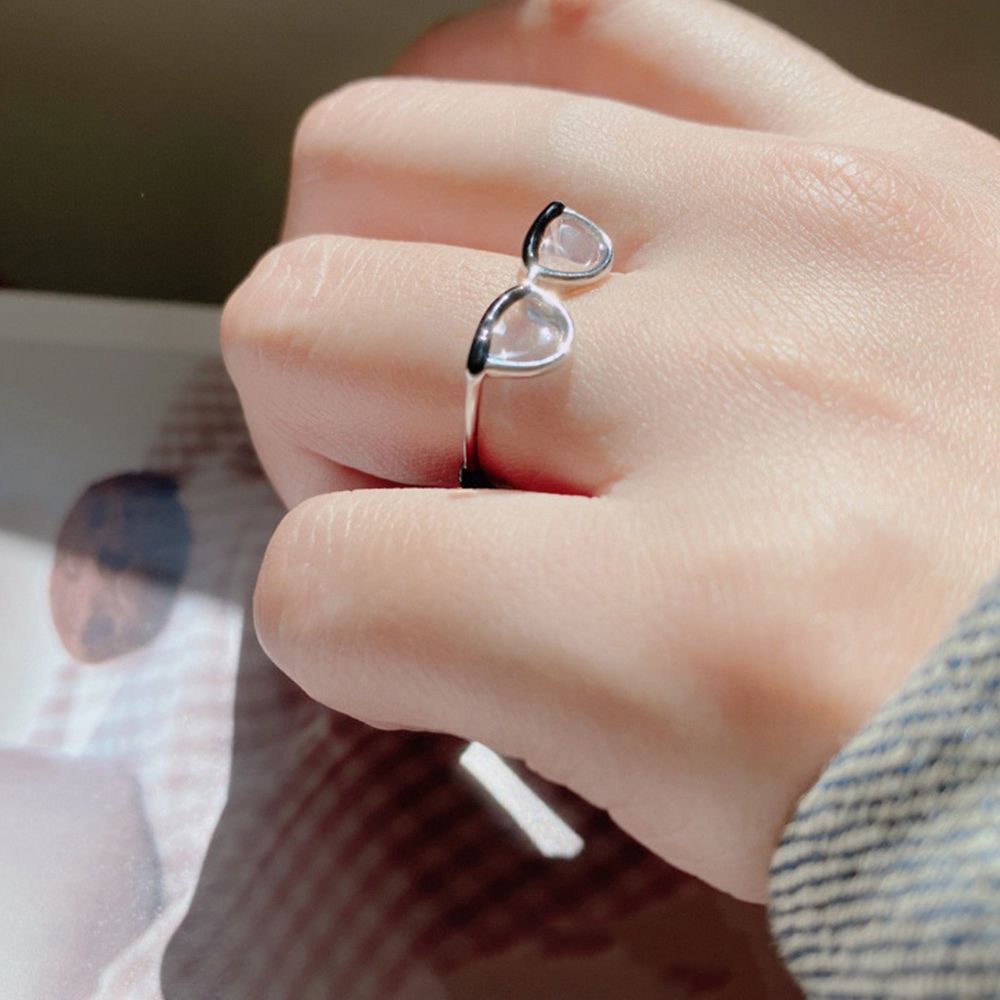 Nhẫn hở tráng men hình mắt kính đơn giản có thể điều chỉnh kích thước thời trang cho bạn gái
