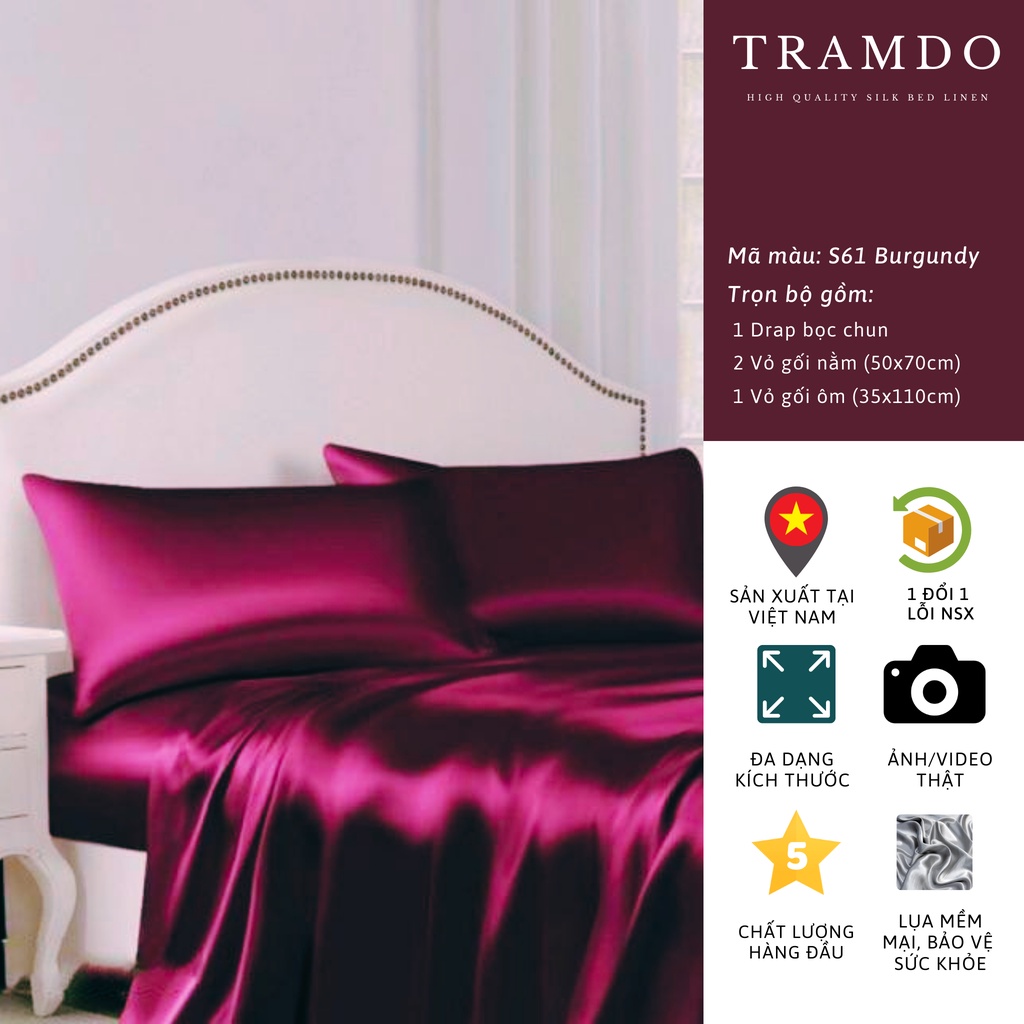 Bộ Chăn Ga Gối Lụa Cao Cấp NITE9SILK TRAMDO BEDDING Màu Xanh Da Trời