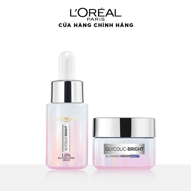 Bộ Serum &amp; Kem đêm sáng da tức thì Glycolic Bright L'Oreal Paris 15ml