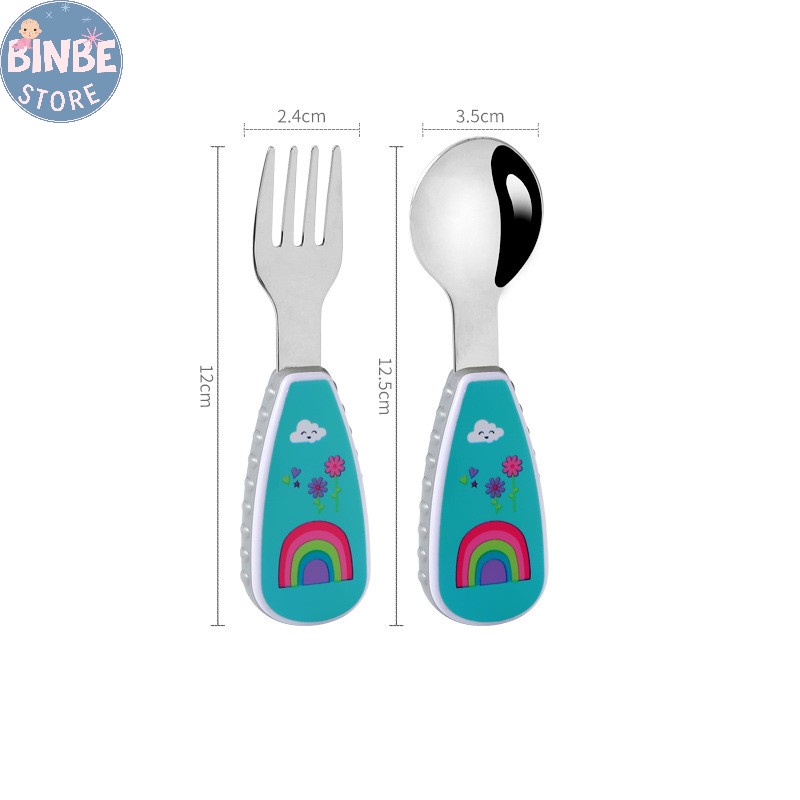 Thìa ăn dặm, set thìa dĩa ăn dặm inox 304 cao cấp cho bé trai bé gái Binbestore