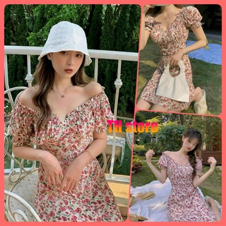 Đầm hoa nhí, váy hoa nhí vintage trễ vai dáng dài kèm ảnh thật