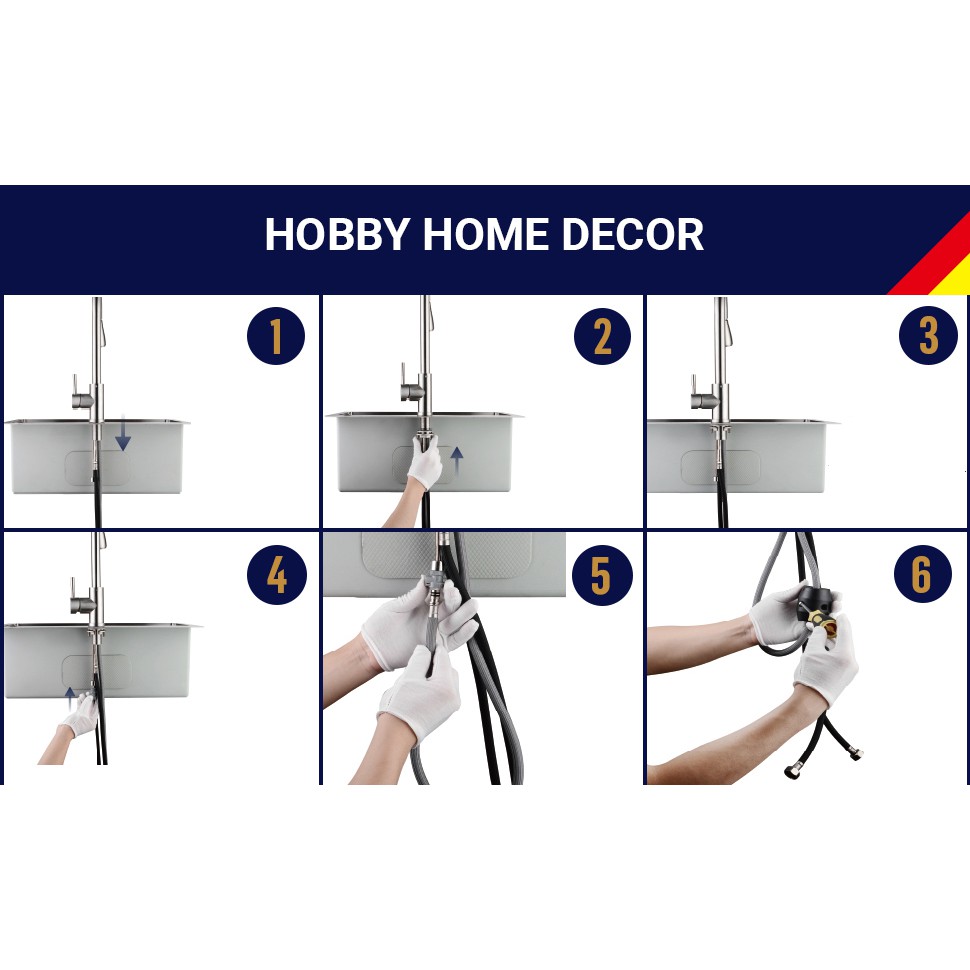 Vòi rửa chén nóng lạnh dây rút HOBBY VDR2 Inox 304 - 2 chế độ phun - đầu vòi kéo dài tiện lợi